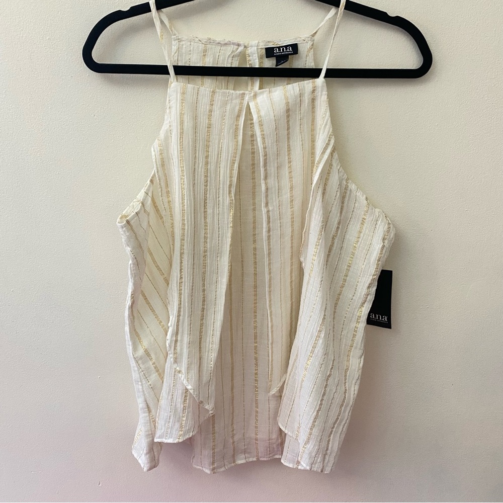 ANA ivory with gold metallic thread sleeveless layered halter top size large